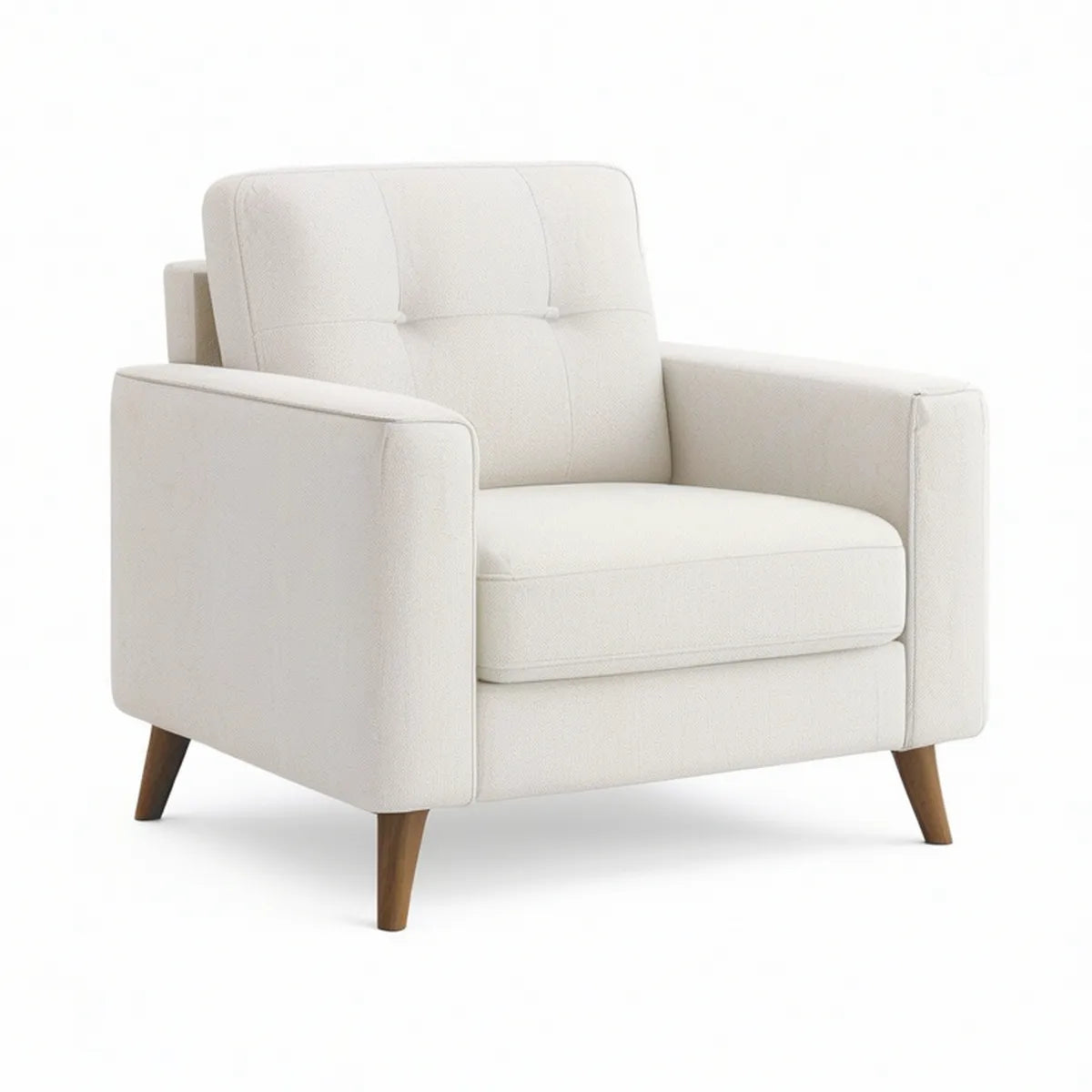 Cream Polyester Upholstered Armchair with Brown Wood Legs, 35 x 35 x 36 in