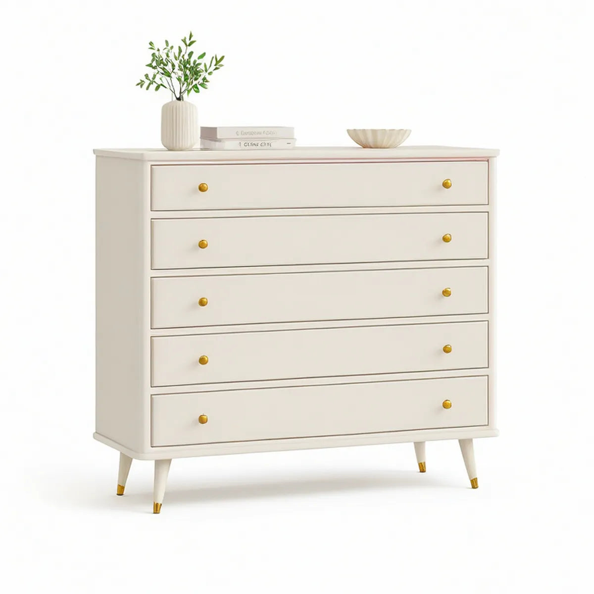 White 5-Drawer Dresser with Gold Knobs, 47.2 in W x 15.7 in D x 39.4 in H