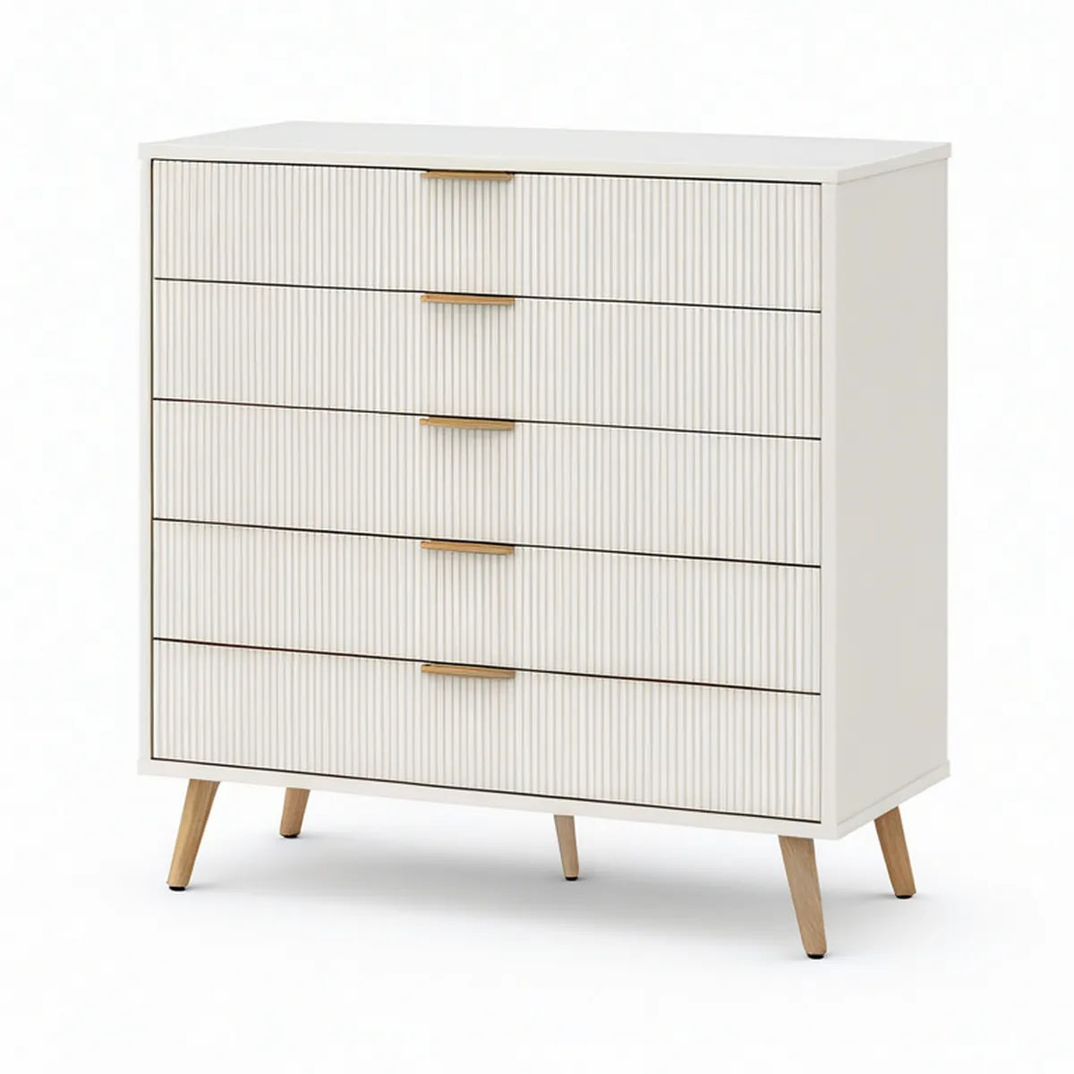 White and Natural Wood 5-Drawer Chest, 31.5 x 15.7 x 35.4 in