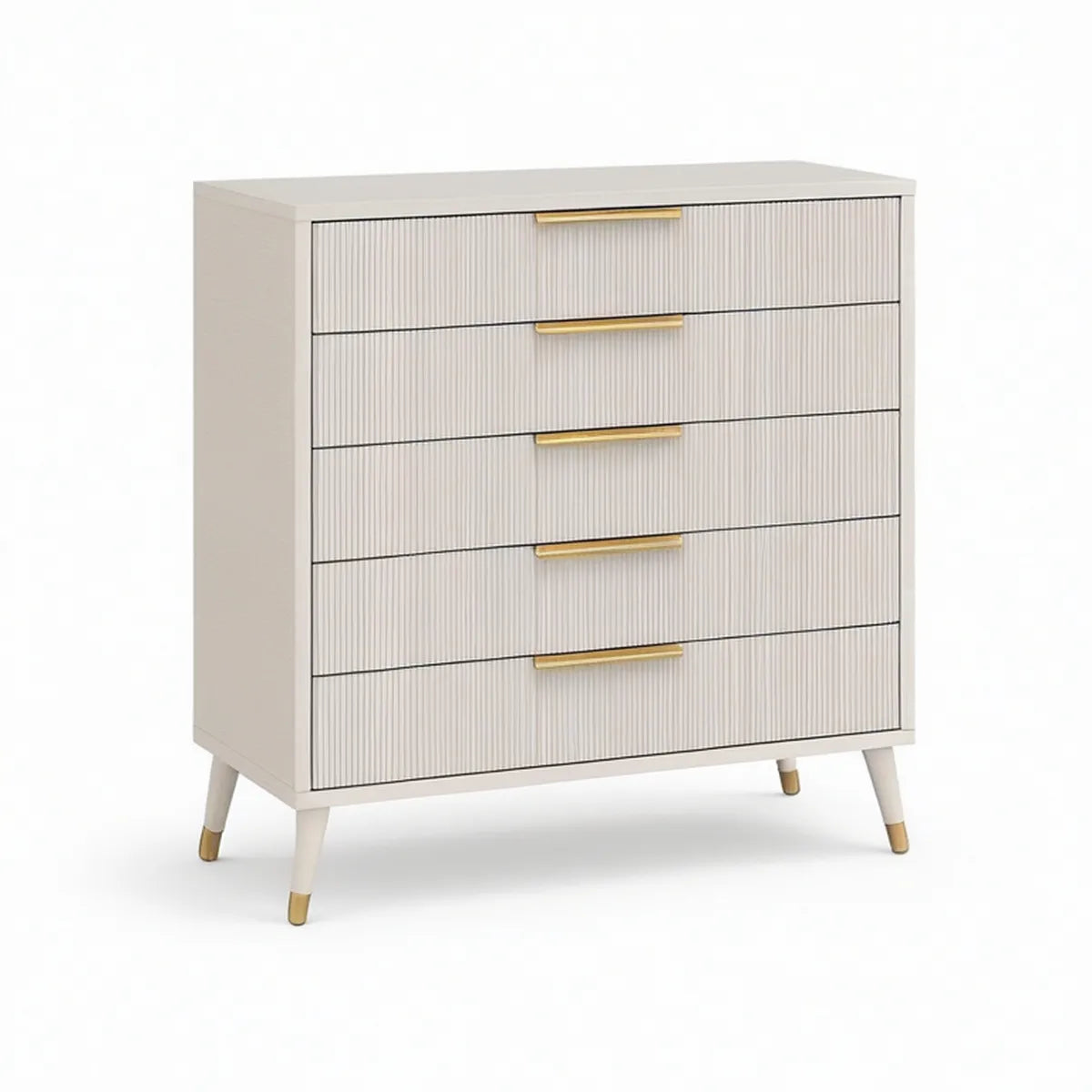 White 5-Drawer Ribbed MDF Dresser with Gold-Tone Handles, 31.5 x 15.7 x 39.4 in