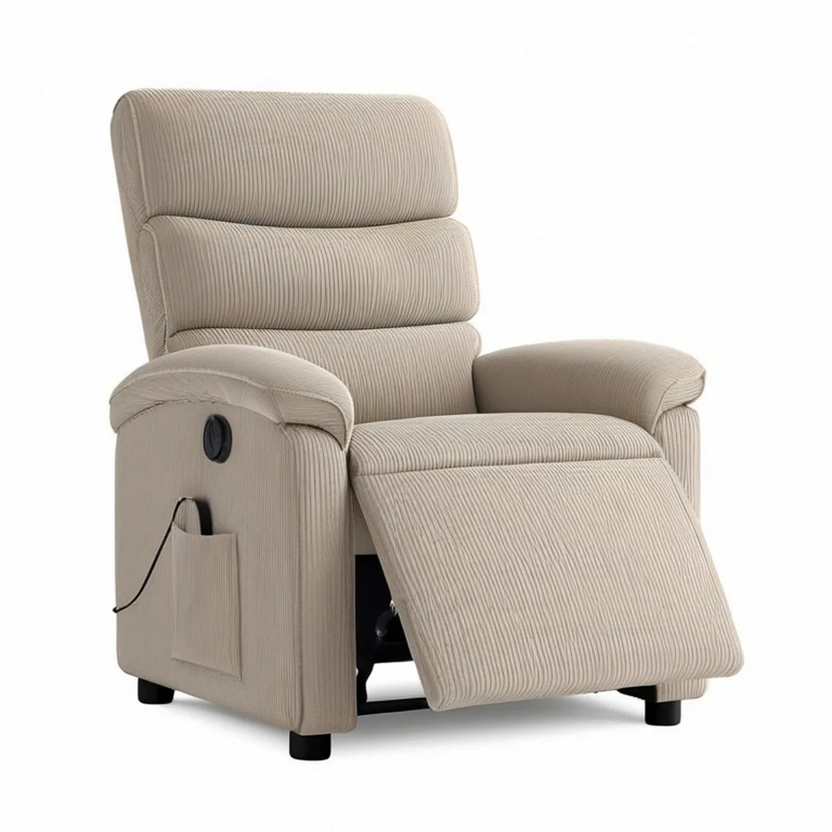 Beige Corduroy Power Recliner Chair with Wired Remote and Side Pocket, 34 x 38 x 41 in