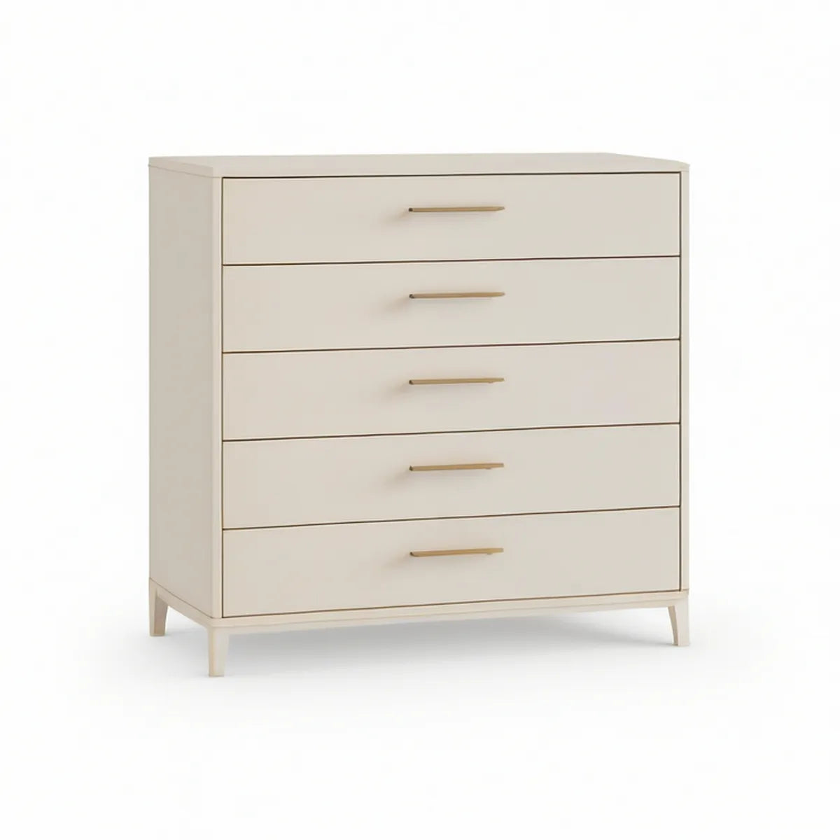5-Drawer Cream MDF Chest with Gold Pulls, 35.4 x 17.7 x 43.3 in