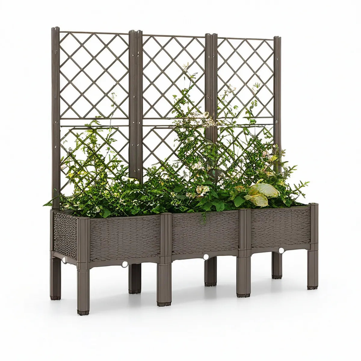 3-Piece Brown Raised Planter with Trellis, 47.2 x 15.7 x 55.1 in, Polypropylene
