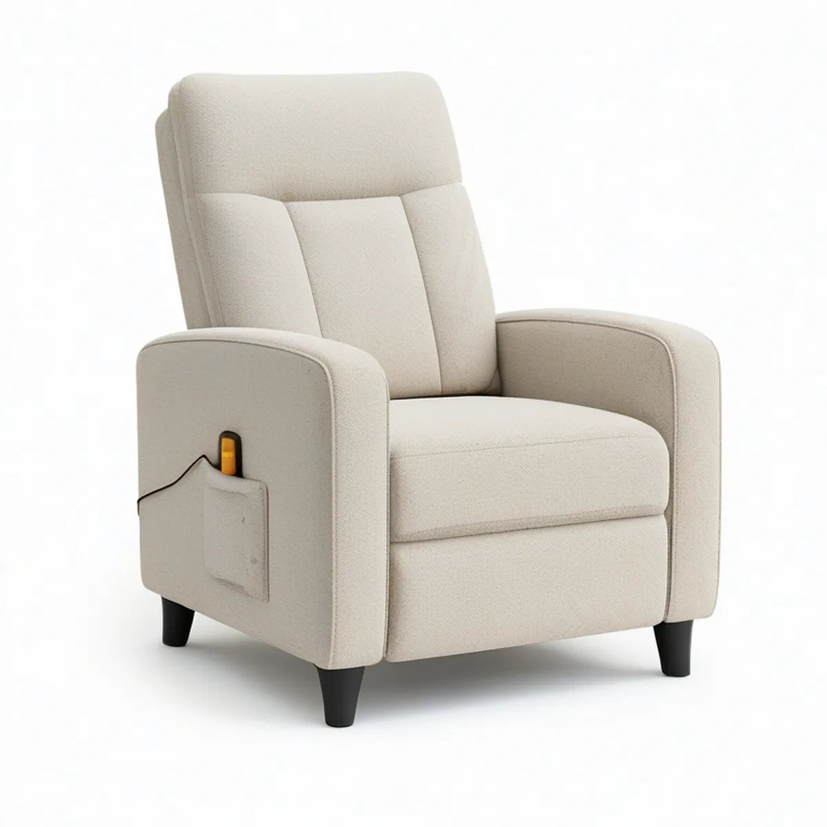Ivory Electric Recliner Armchair with Black Legs, 35.4 x 38.2 x 40.6 in