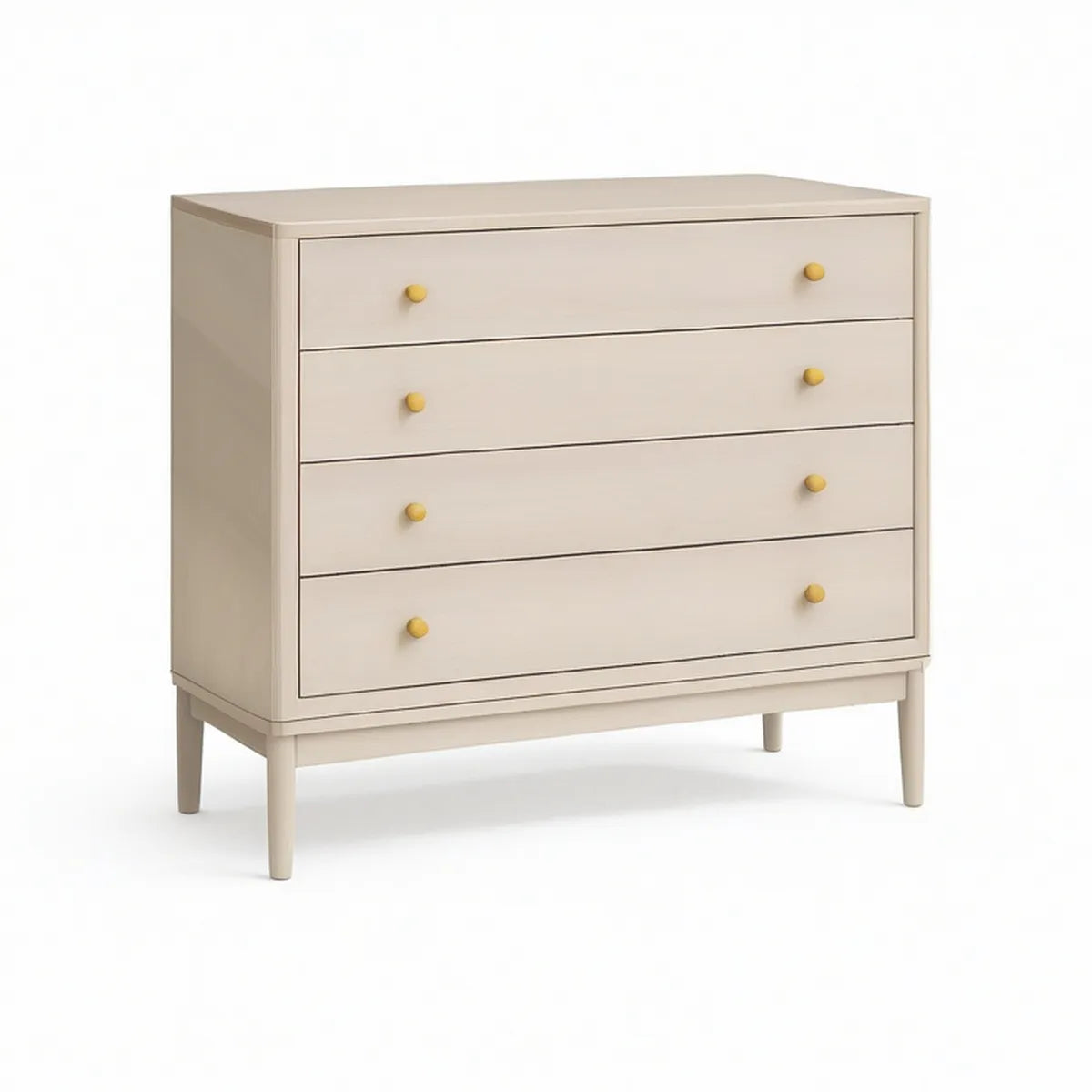 4-Drawer Cream MDF Storage Cabinet with Yellow Knobs, 42 x 18 x 36 in