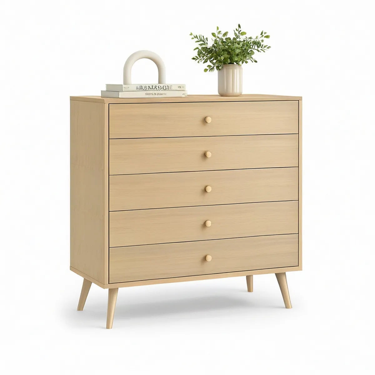 Light Oak 5-Drawer Dresser with Tapered Legs, 31.5 x 15.7 x 39.4 in