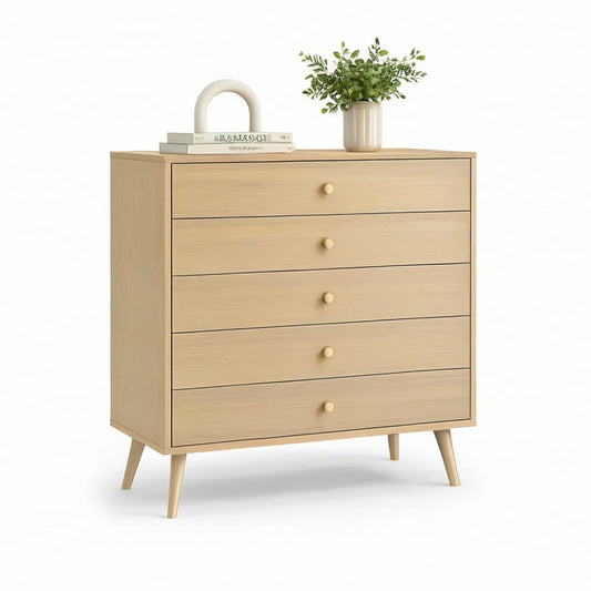 Light Oak 5-Drawer Dresser with Tapered Legs, 31.5 x 15.7 x 39.4 in
