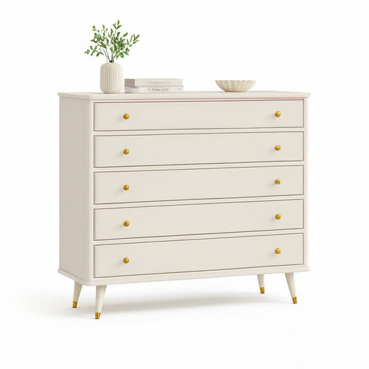 White 5-Drawer Dresser with Gold Knobs, 47.2 in W x 15.7 in D x 39.4 in H