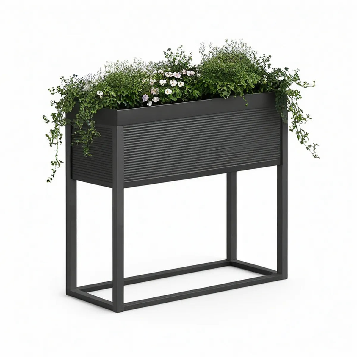 Black Powder-Coated Steel Raised Planter, 39.4 x 11.8 x 31.5 in
