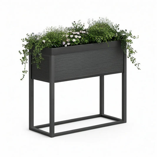Black Powder-Coated Steel Raised Planter, 39.4 x 11.8 x 31.5 in
