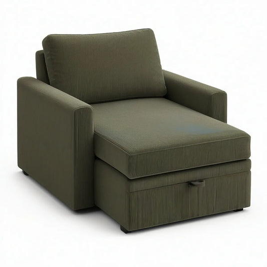 Olive Green Corduroy Storage Armchair with Drawer, 35 x 36 x 34 in