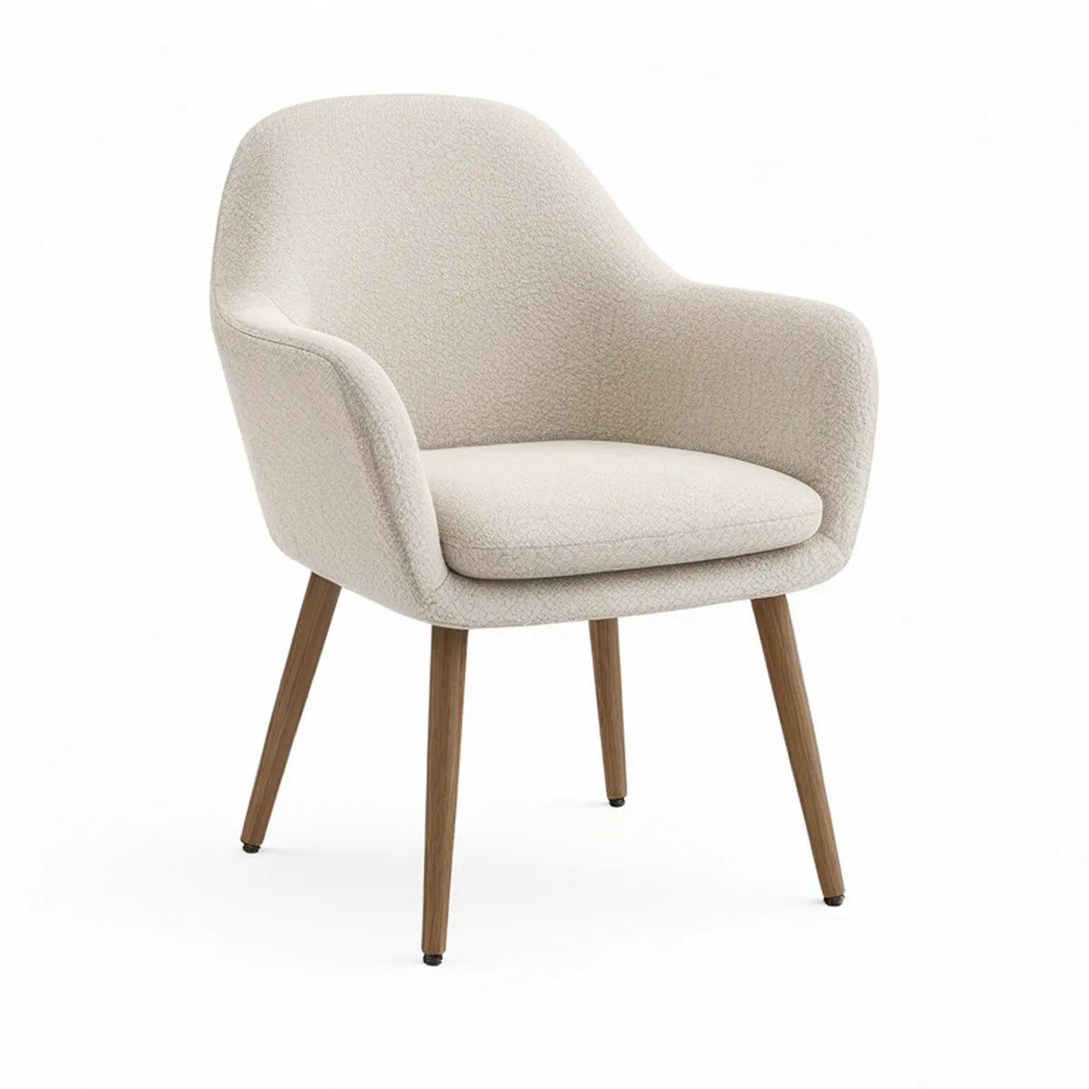 Cream Boucle Upholstered Armchair with Walnut Brown Rubberwood Legs, 24 x 25 x 32 in