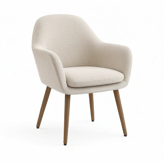 Cream Boucle Upholstered Armchair with Walnut Brown Rubberwood Legs, 24 x 25 x 32 in