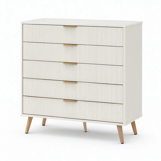 White and Natural Wood 5-Drawer Chest, 31.5 x 15.7 x 35.4 in