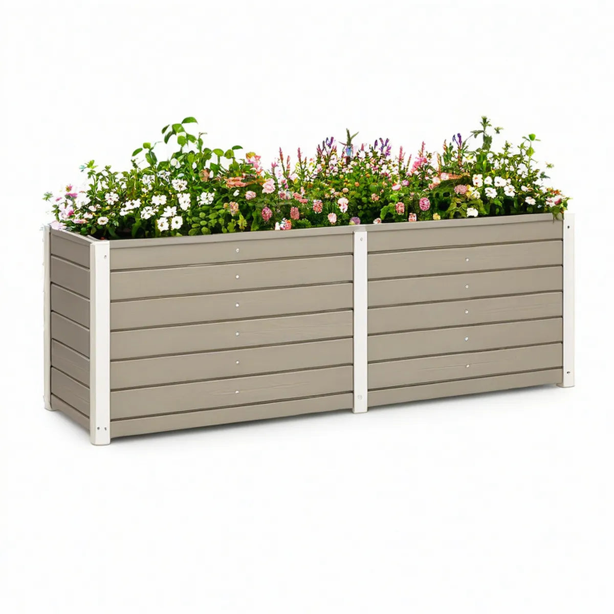Rectangular Raised Garden Bed Planter, 94.5 x 31.5 x 30.3 in, Gray/White