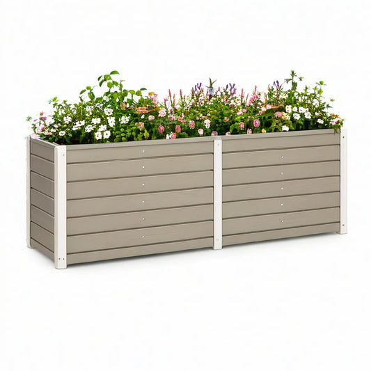 Rectangular Raised Garden Bed Planter, 94.5 x 31.5 x 30.3 in, Gray/White