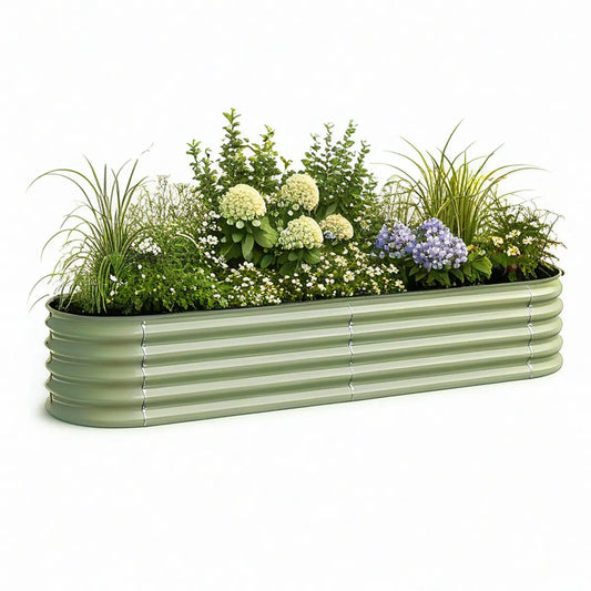 72 x 36 x 24 in Oval Galvanized Steel Raised Garden Bed, Green