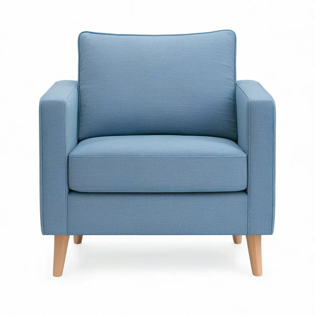 Blue Polyester Upholstered Armchair with Natural Brown Wood Legs, 31.5 x 33.1 x 35.4 in