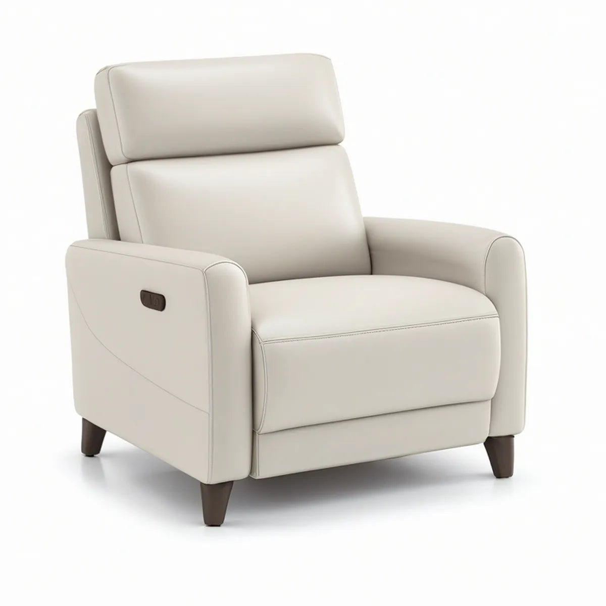 Ivory PU Leather Power Recliner Chair with Dark Brown Wood Legs, 35.4 x 37.8 x 40.6 in