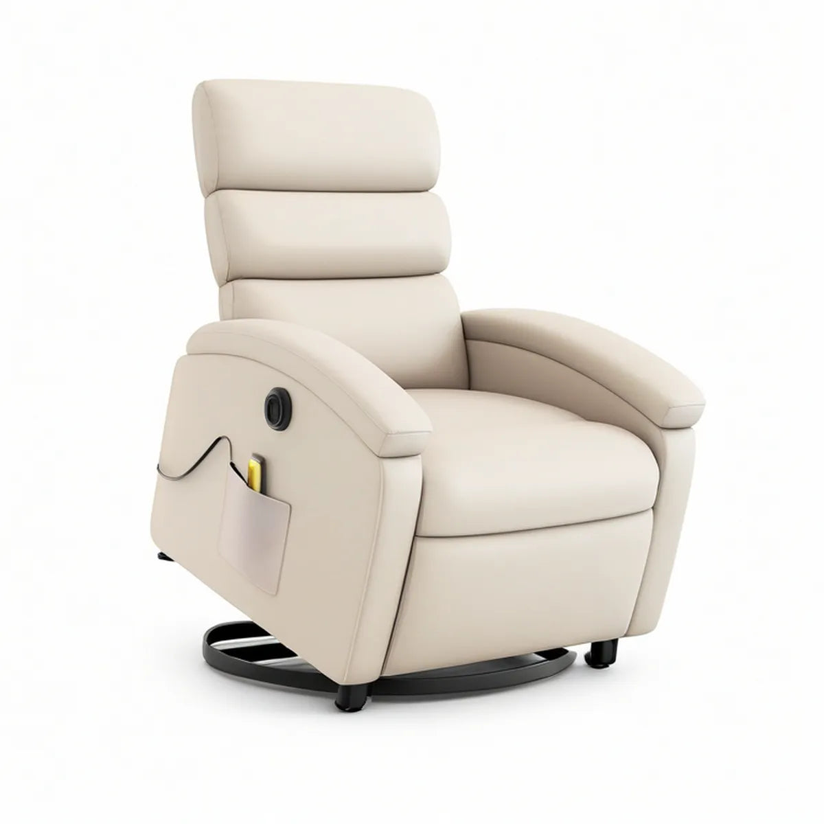 Cream PU Leather Power Swivel Recliner Chair, 34 x 38 x 42 in