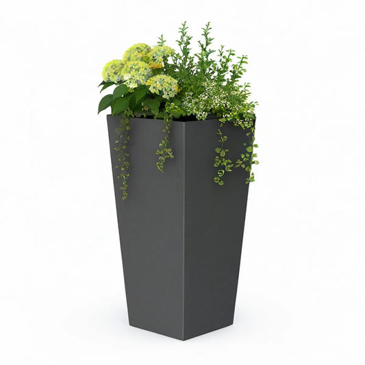 Dark Gray Tall Tapered Square Planter, 15.75 x 15.75 x 31.50 in, Powder-Coated Galvanized Steel