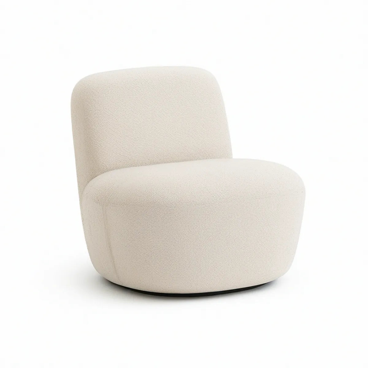 Ivory Boucl茅 Swivel Barrel Armchair with Black Base, 31.5 x 30.7 x 30.3 in