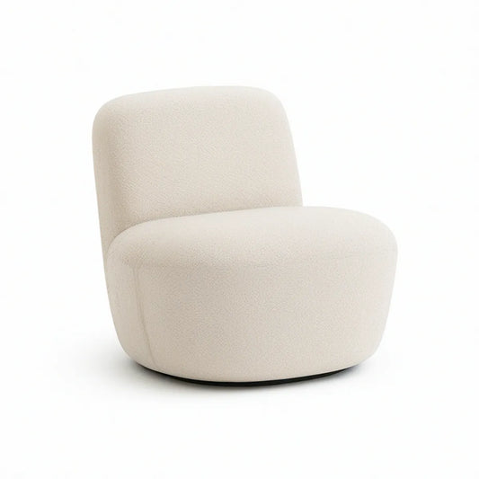 Ivory Boucl茅 Swivel Barrel Armchair with Black Base, 31.5 x 30.7 x 30.3 in