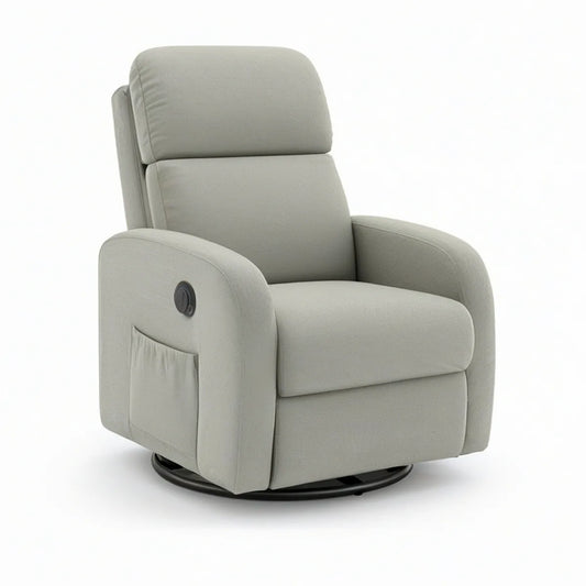 Light Gray Power Swivel Recliner with Polyester Upholstery, 34 x 39 x 41 in