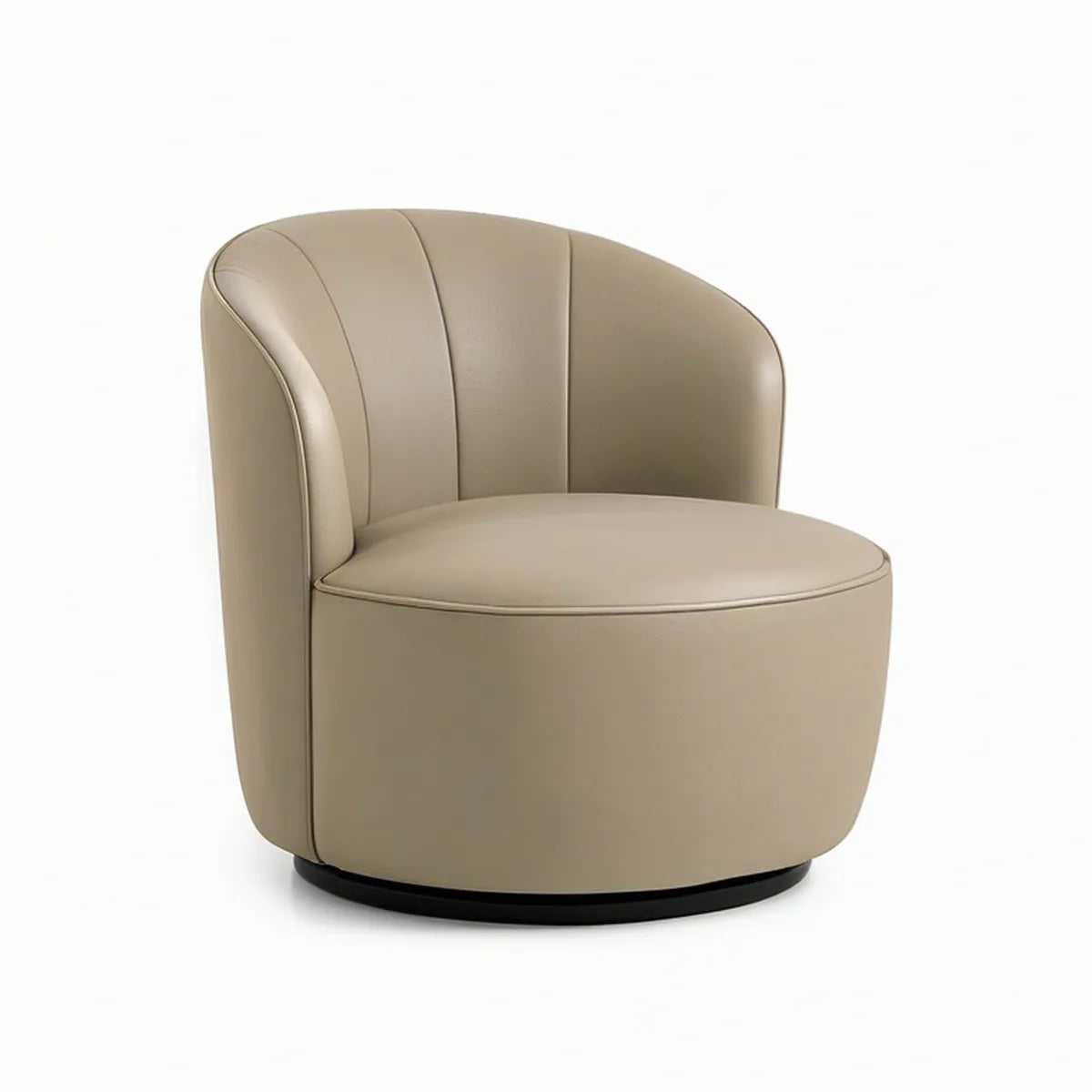 Beige PU Leather Swivel Barrel Armchair with Black Base, 30 x 29 x 30 in