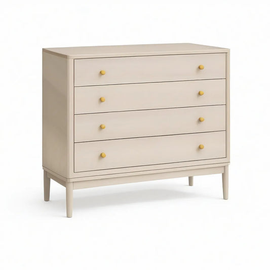 4-Drawer Cream MDF Storage Cabinet with Yellow Knobs, 42 x 18 x 36 in